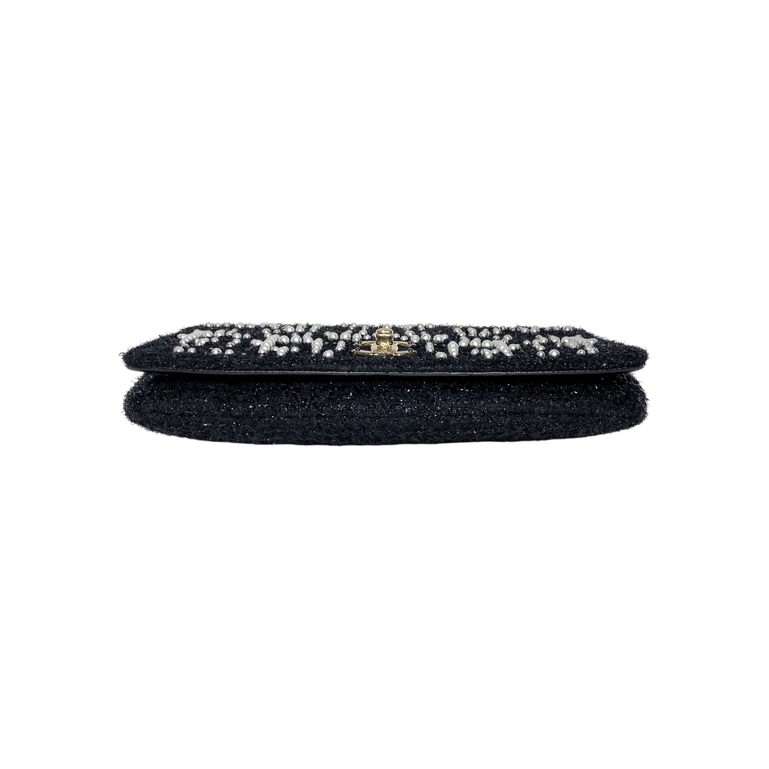 Chanel Black Paris Cosmopolite Pearl Fantasy Tweed Flap Clutch