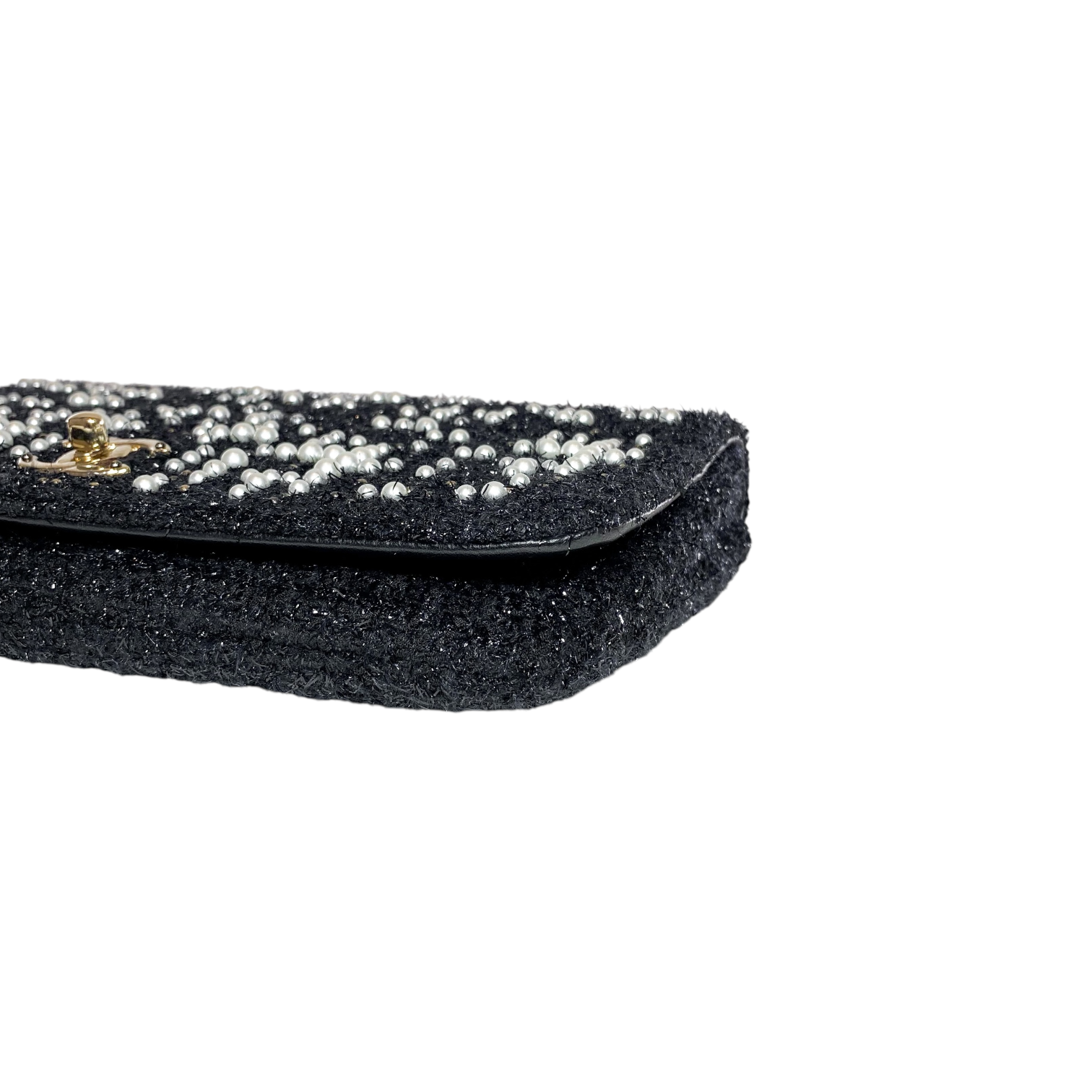 Chanel Black Paris Cosmopolite Pearl Fantasy Tweed Flap Clutch