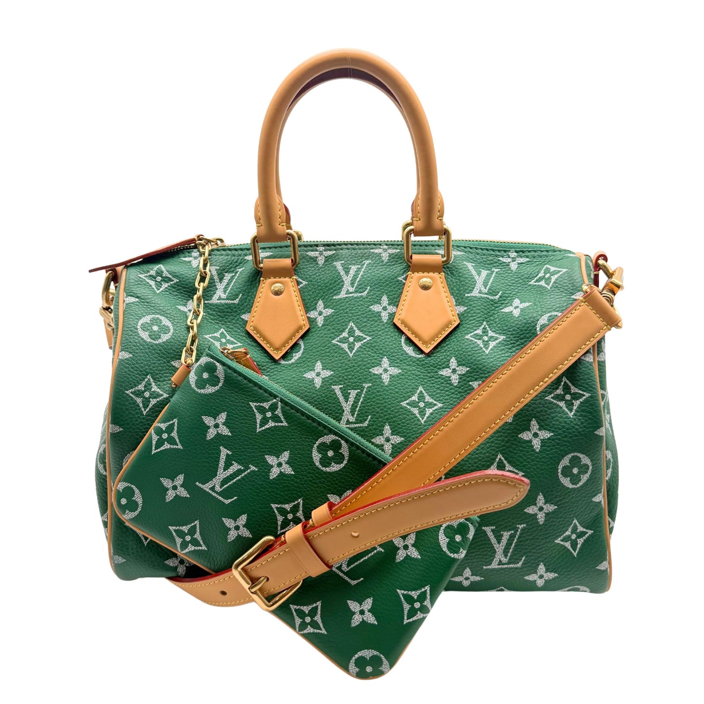 LOUIS VUITTON Calfskin Monogram Speedy P9 Bandouliere 30 Green