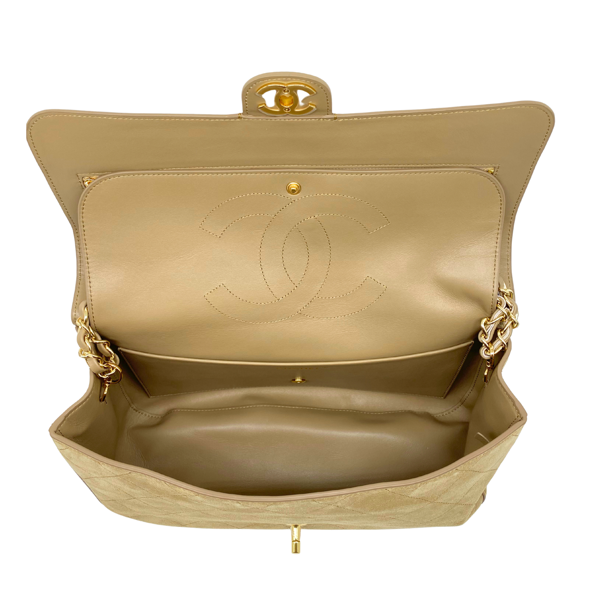 Chanel Khaki Souplissimo 32 Suede Gold Hardware