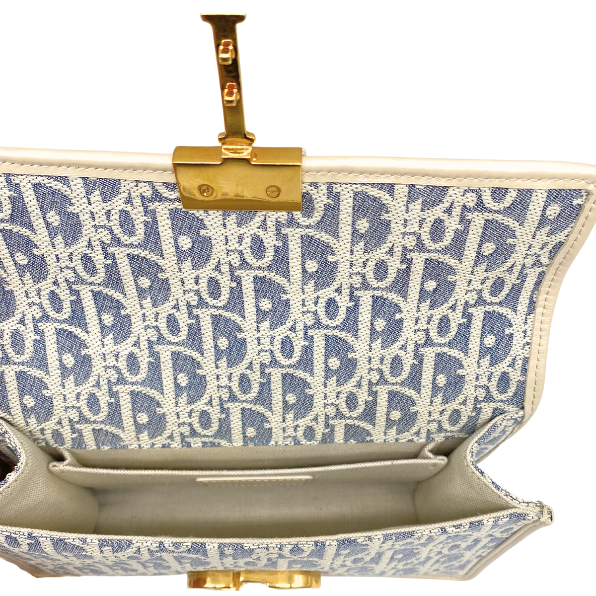 Dior 30 Montaigne East -West Grey Canvas Oblique Bag with Chain