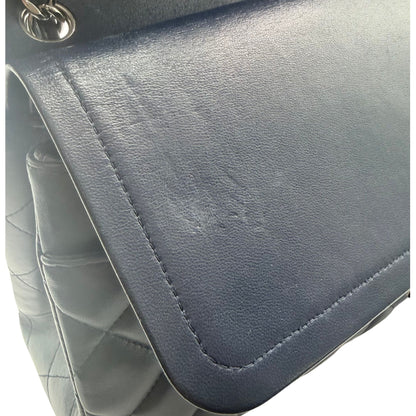 Chanel Blue Jumbo Lambskin Flap Bag with Silver-tone Hardware