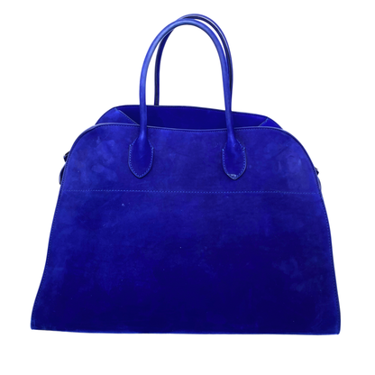 The Row Soft Margaux 15 Cobalt Suede Satchel