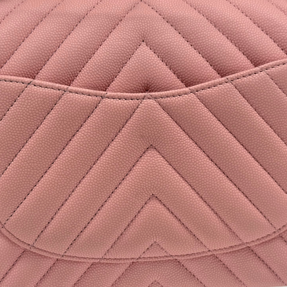 Chanel Chevron Quilted Caviar Medium Double Flap Bag Light Sakura Pink
