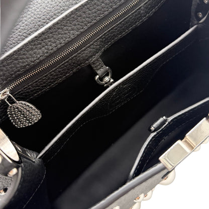 Louis Vuitton x Yayoi Kusama Capucine MM Black and Brass Metal Dots Bag