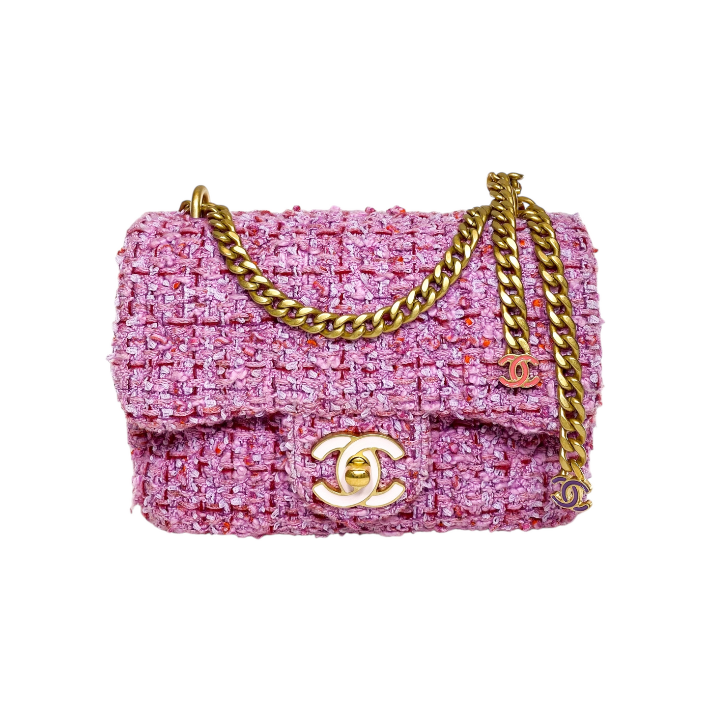 Chanel Pink Tweed Pending CC Mini Square Flap Bag