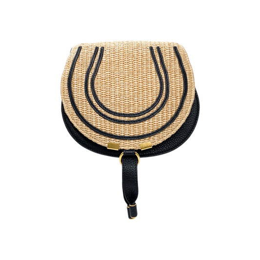 Chloe Hot Sand Black Raffia Marci Flap Saddle Bag