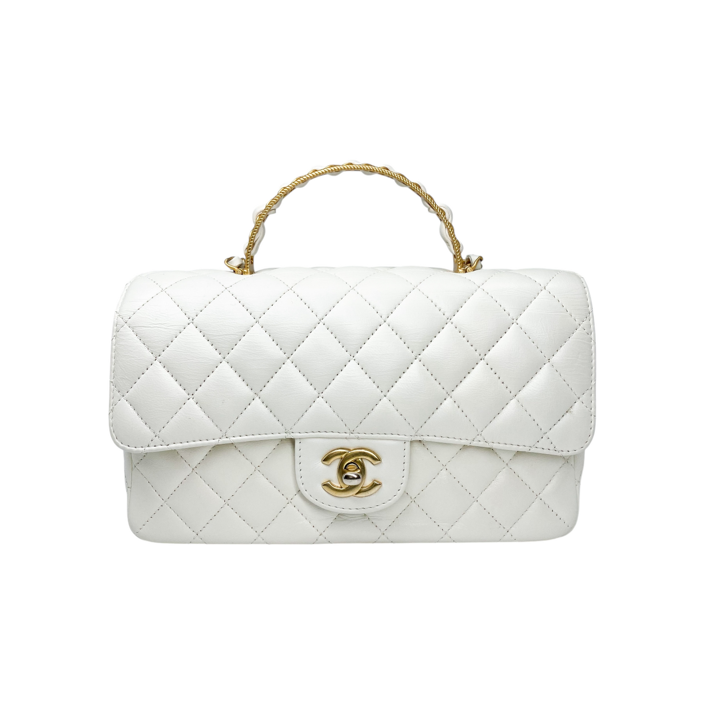 Chanel White Small Top Handle Flap Bag