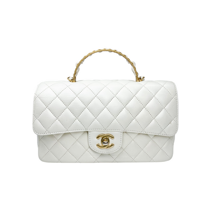 Chanel White Small Top Handle Flap Bag