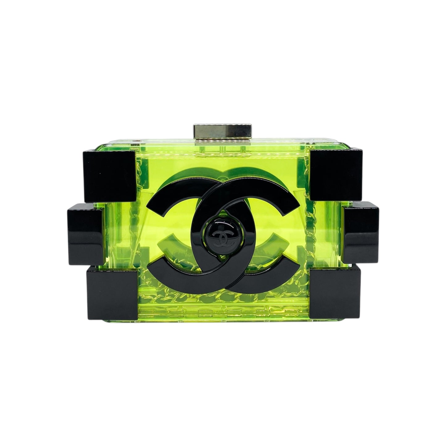 Chanel Green Black Plexiglass Boy Lego Clutch Bag