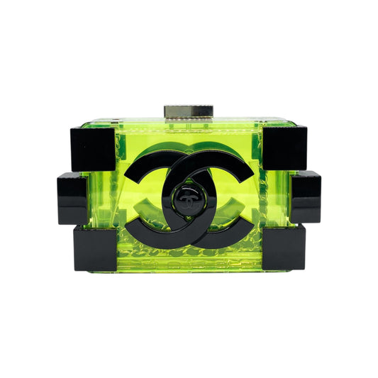 Chanel Green Black Plexiglass Boy Lego Clutch Bag