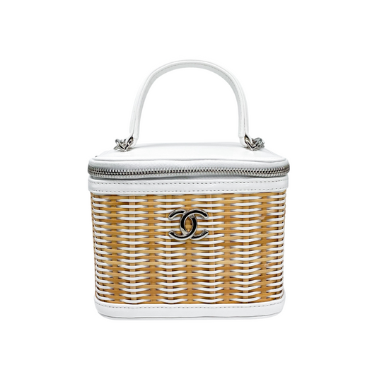 Chanel White Beige Raffia Vanity