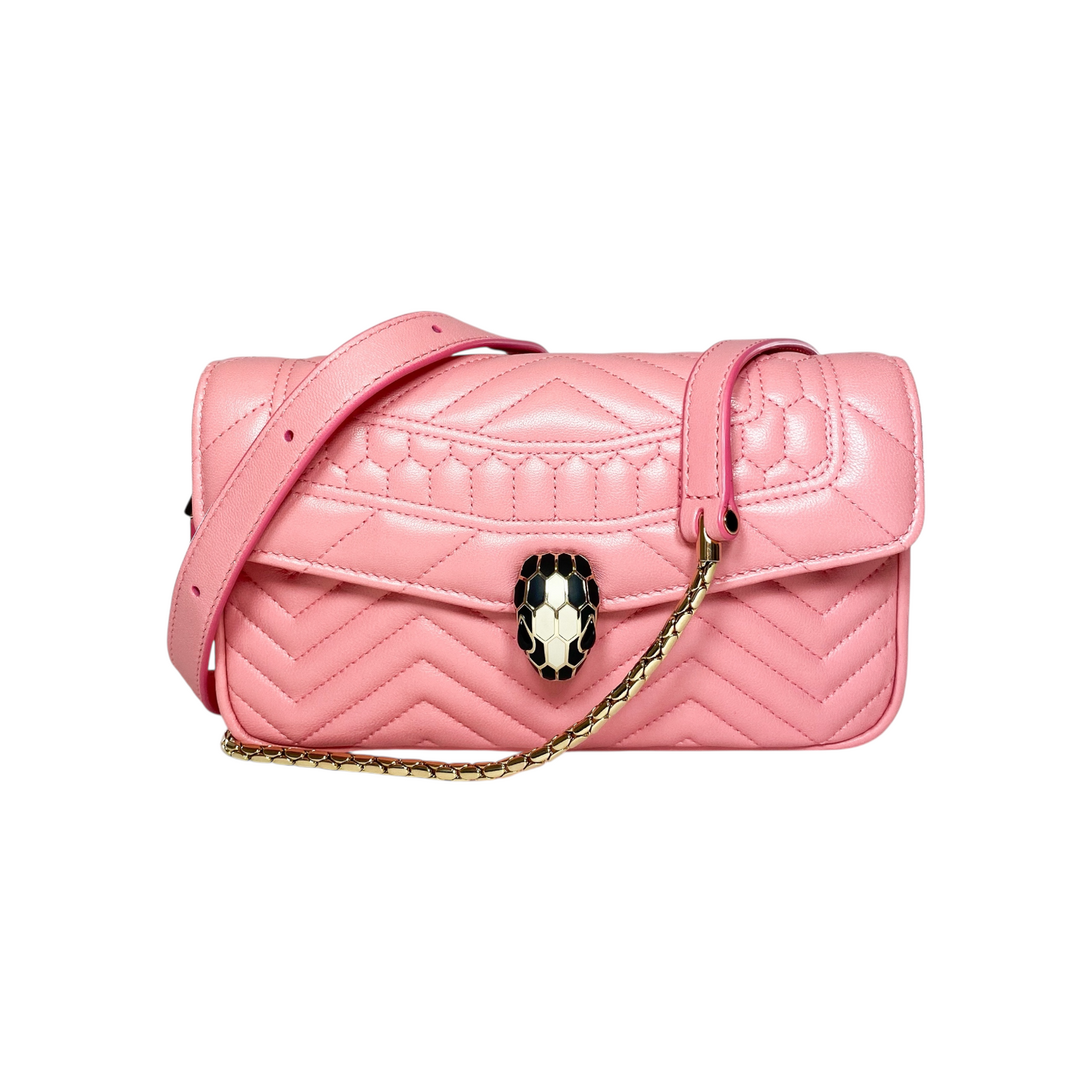 Bvlgari Pink Serpenti Forever Chevron Belt Bag