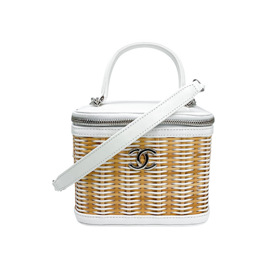 Chanel White Beige Raffia Vanity