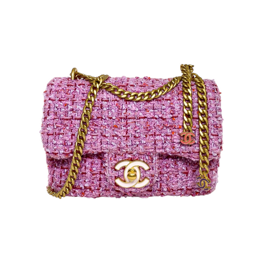 Chanel Pink Tweed Pending CC Mini Square Flap Bag
