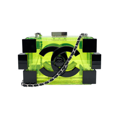 Chanel Green Black Plexiglass Boy Lego Clutch Bag