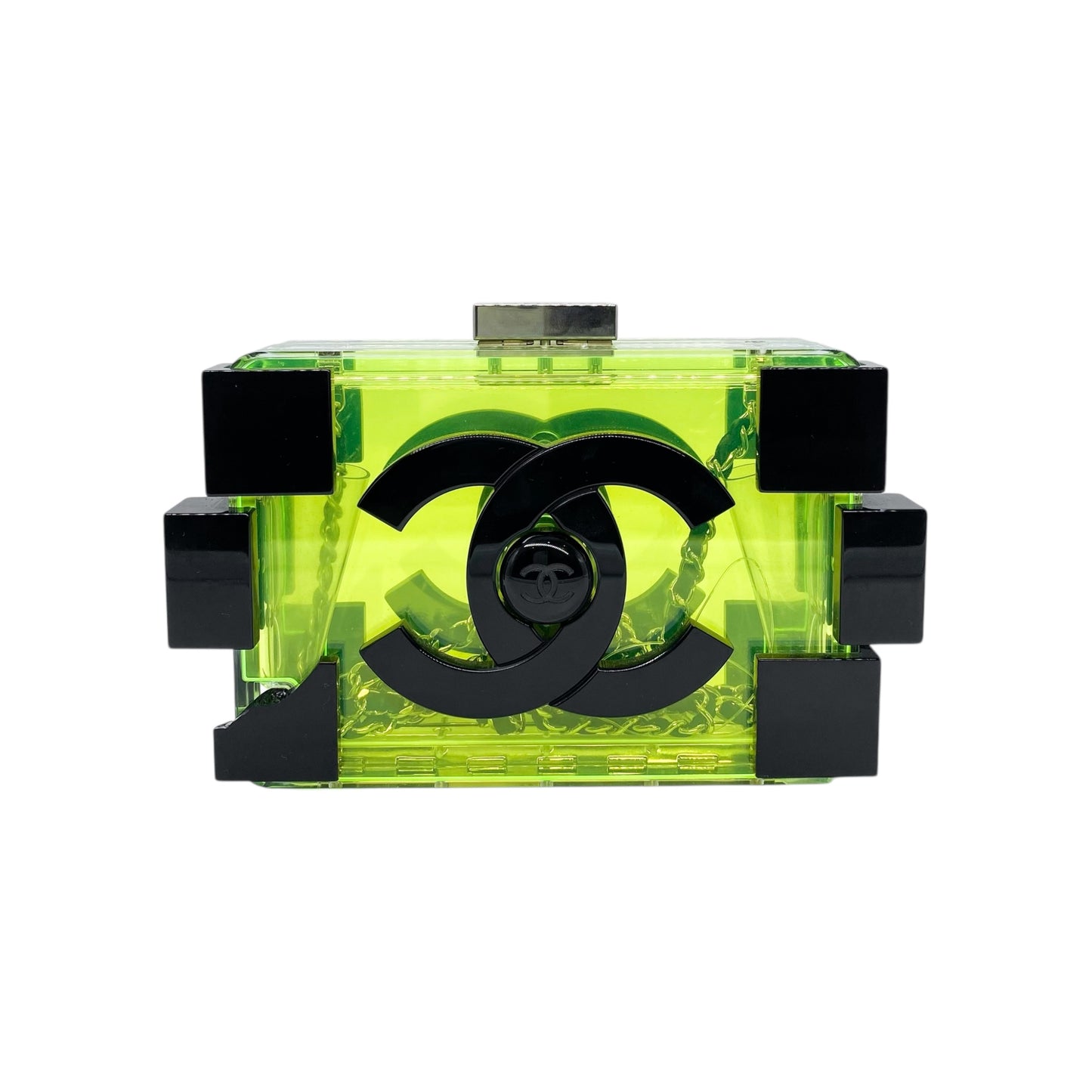 Chanel Green Black Plexiglass Boy Lego Clutch Bag