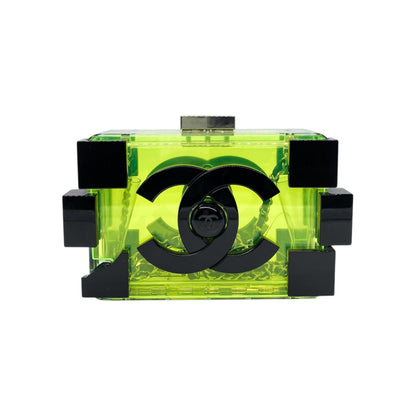 Chanel Green Black Plexiglass Boy Lego Clutch Bag