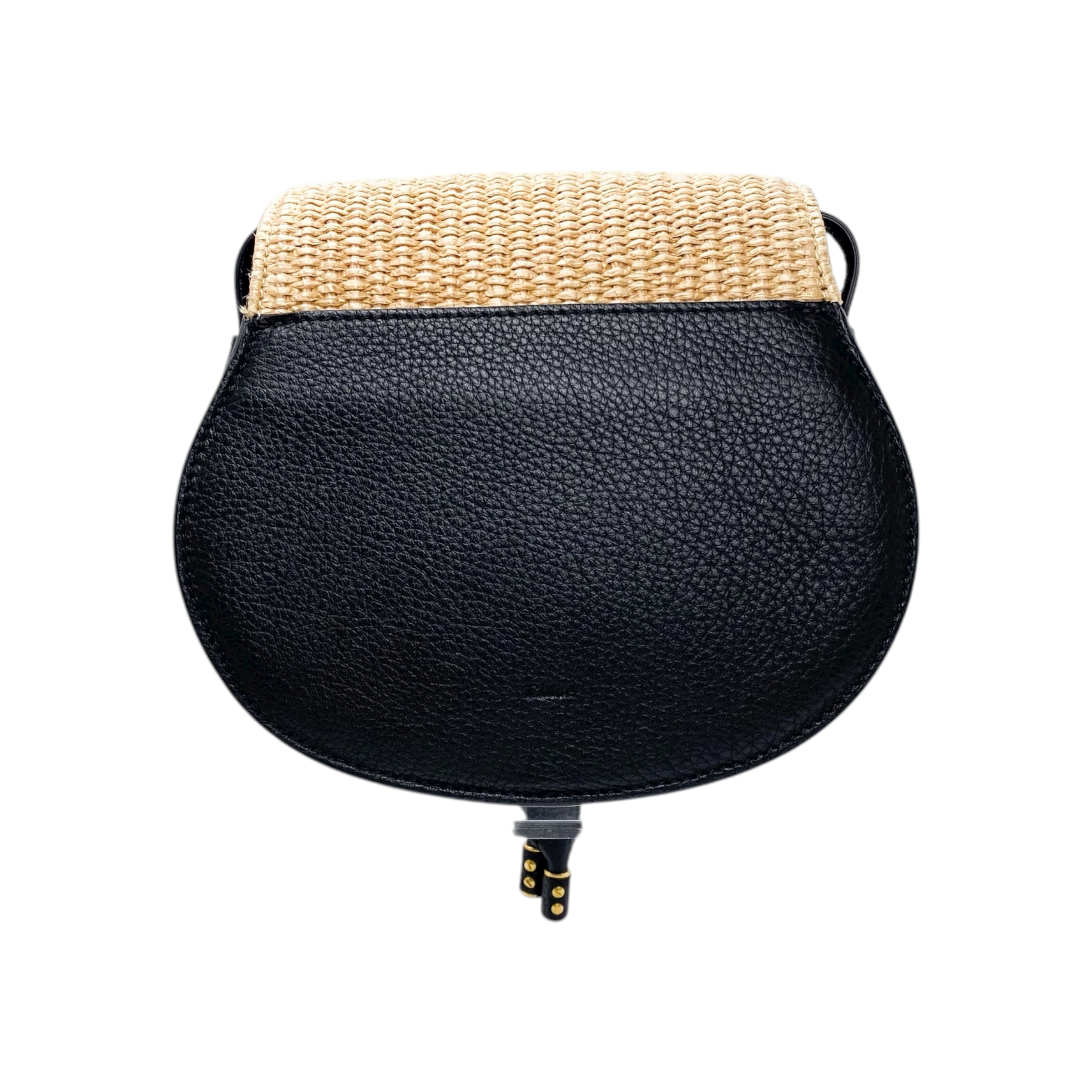 Chloe Hot Sand Black Raffia Marci Flap Saddle Bag