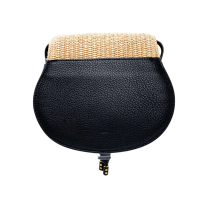 Chloe Hot Sand Black Raffia Marci Flap Saddle Bag