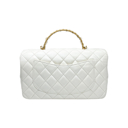 Chanel White Small Top Handle Flap Bag