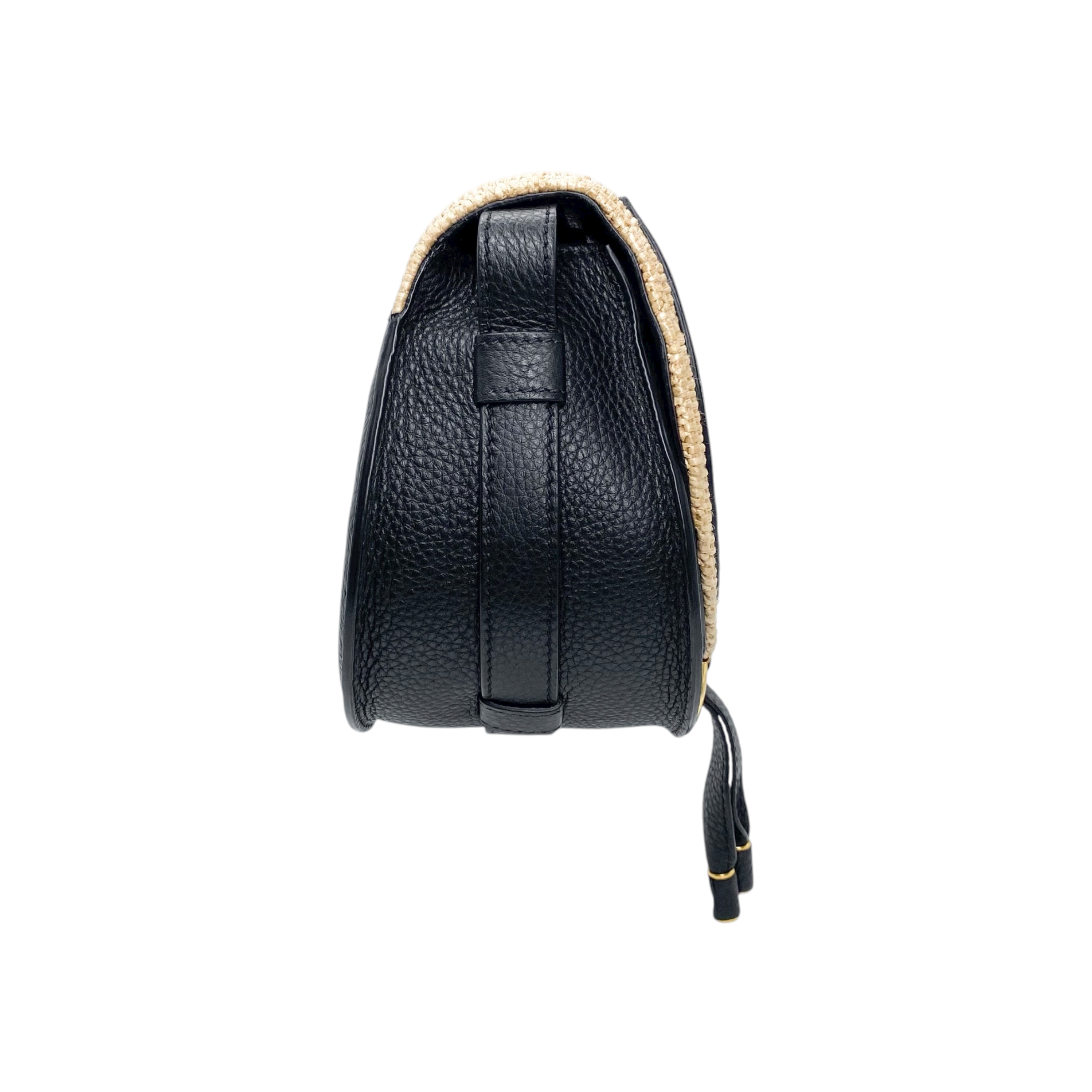 Chloe Hot Sand Black Raffia Marci Flap Saddle Bag
