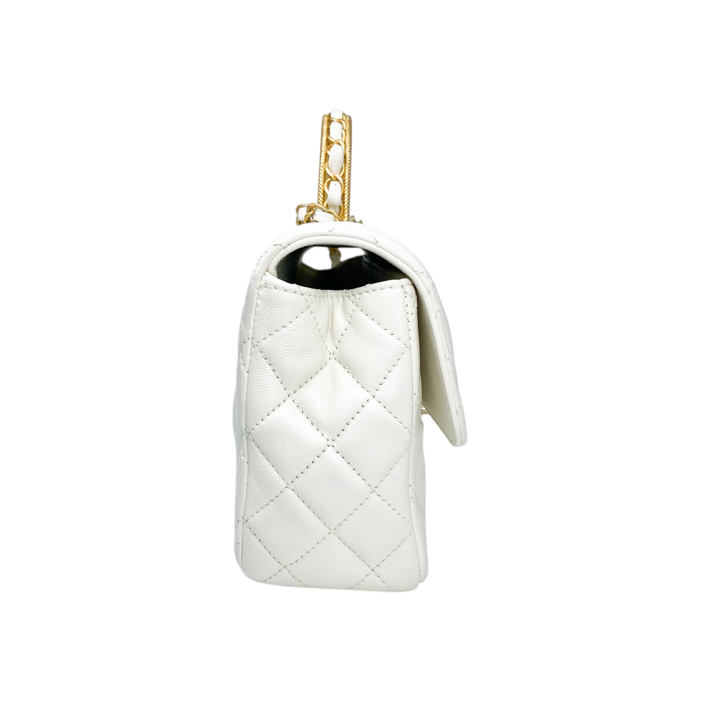 Chanel White Small Top Handle Flap Bag