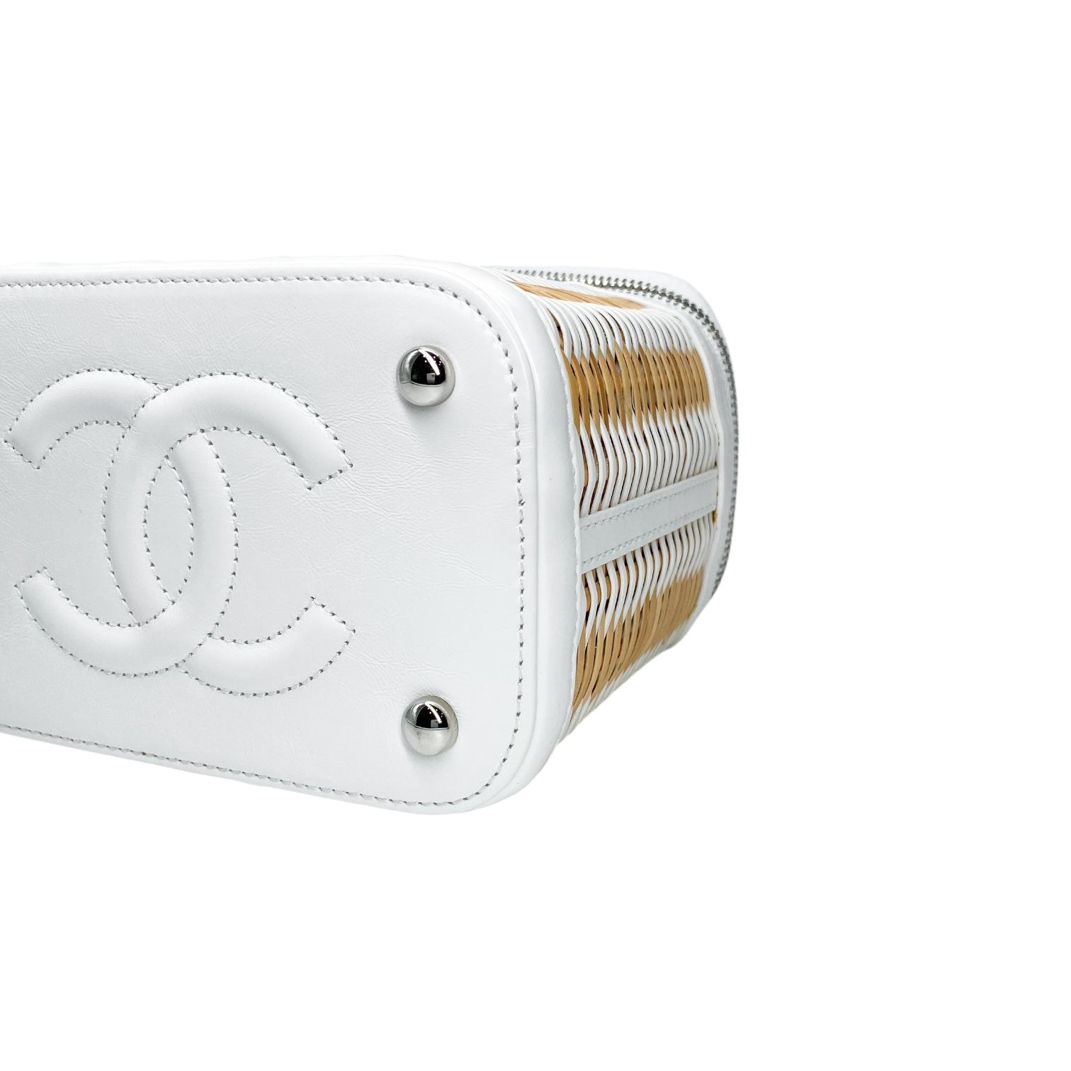 Chanel White Beige Raffia Vanity