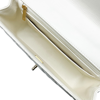 Chanel White Small Top Handle Flap Bag