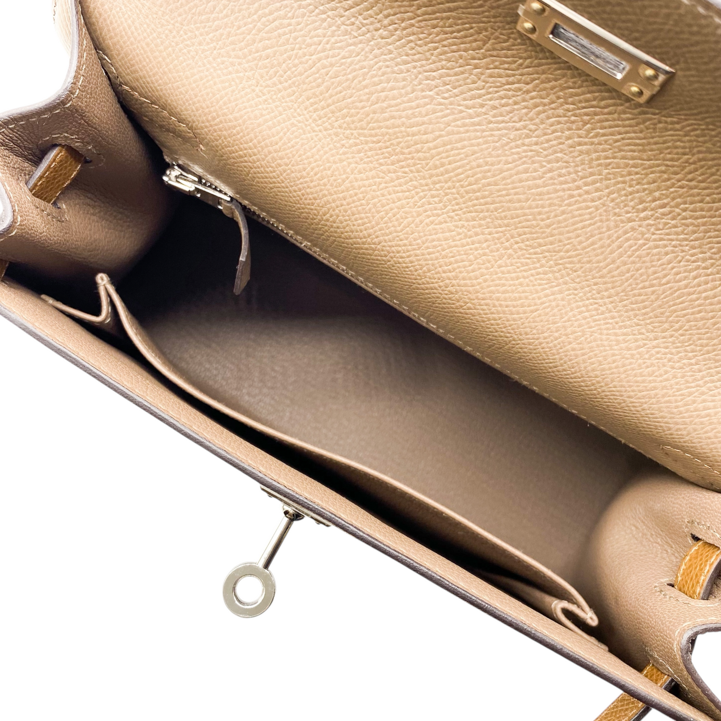 Hermes Kelly 25 Etoupe Biscuit & Alezan Epsom Palladium Hardware