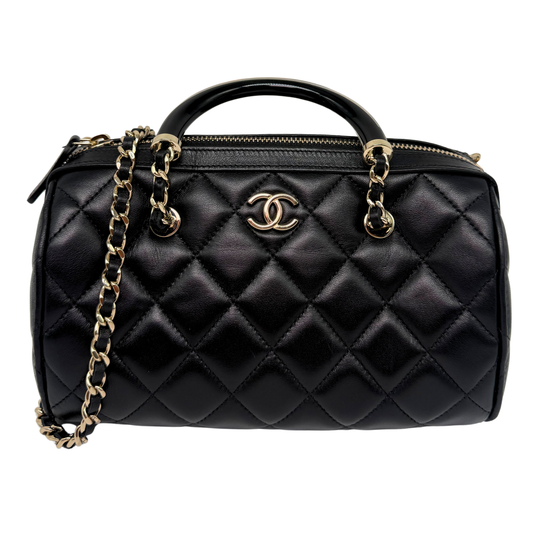 Chanel Boston Bolide Black Bag with Laser Label Acrylic Handle