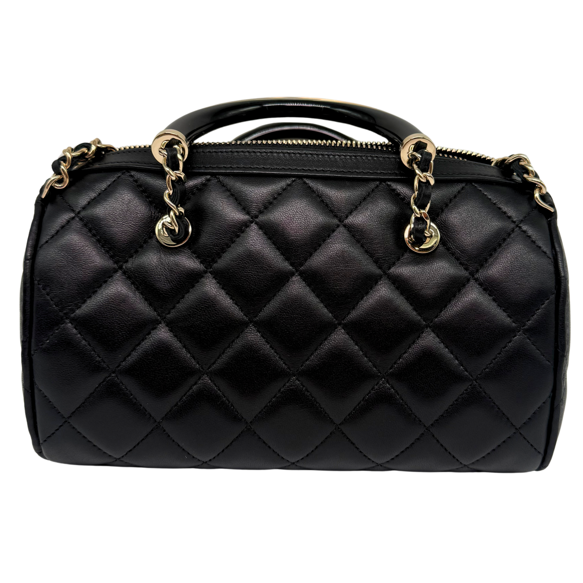 Chanel Boston Bolide Black Bag with Laser Label Acrylic Handle