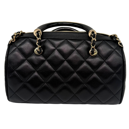 Chanel Boston Bolide Black Bag with Laser Label Acrylic Handle