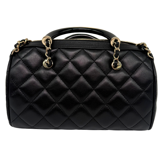 Chanel Boston Bolide Black Bag with Laser Label Acrylic Handle