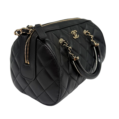 Chanel Boston Bolide Black Bag with Laser Label Acrylic Handle