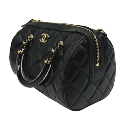 Chanel Boston Bolide Black Bag with Laser Label Acrylic Handle