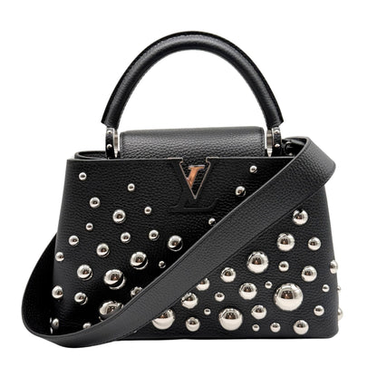Louis Vuitton x Yayoi Kusama Capucine MM Black and Brass Metal Dots Bag