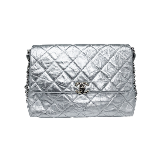 Chanel Silver Big Bang Crackled Flap Bag