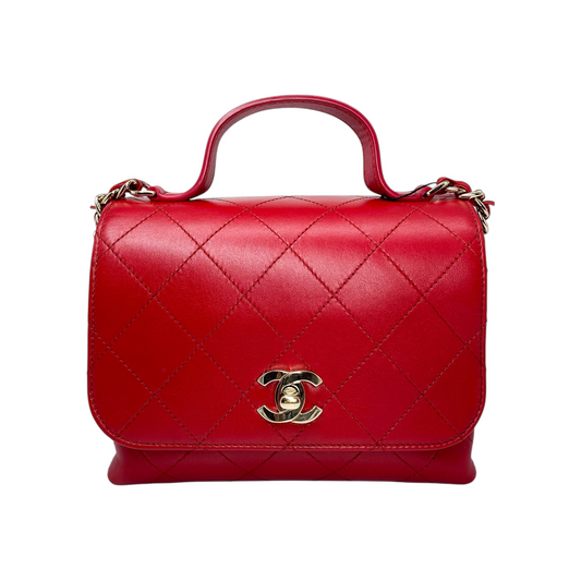 Chanel Red Small Double Pocket Top Handle Flap Bag