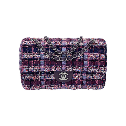 Chanel Dark Purple Tweed Medium Double Flap Bag