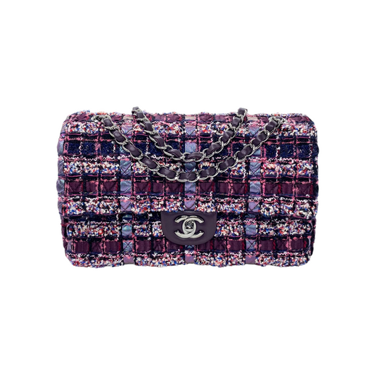 Chanel Dark Purple Tweed Medium Double Flap Bag