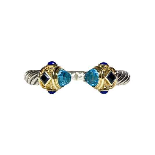 David Yurman Blue Topaz Gold 925 Sterling Silver Cable Cuff