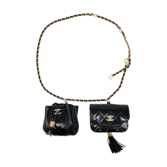 Chanel Black Double Pouch Waist Belt
