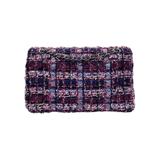 Chanel Dark Purple Tweed Medium Double Flap Bag