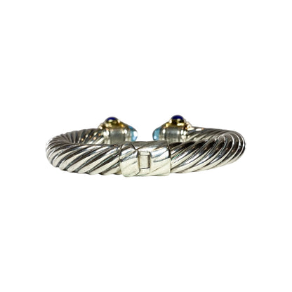 David Yurman Blue Topaz Gold 925 Sterling Silver Cable Cuff