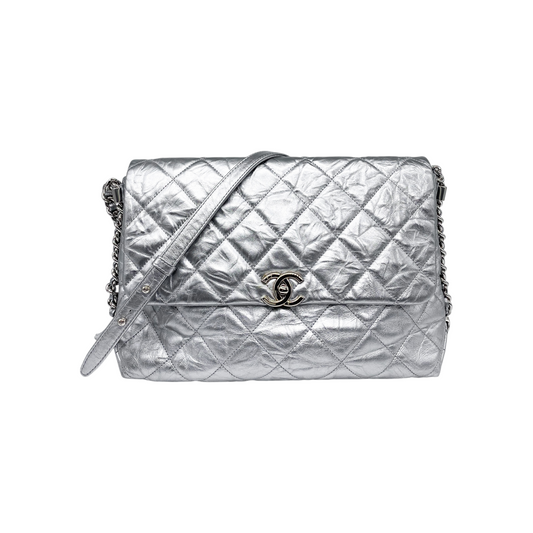 Chanel Silver Big Bang Crackled Flap Bag
