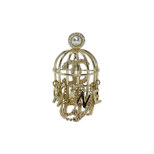 Chanel Gold Logo Birdcage Brooch
