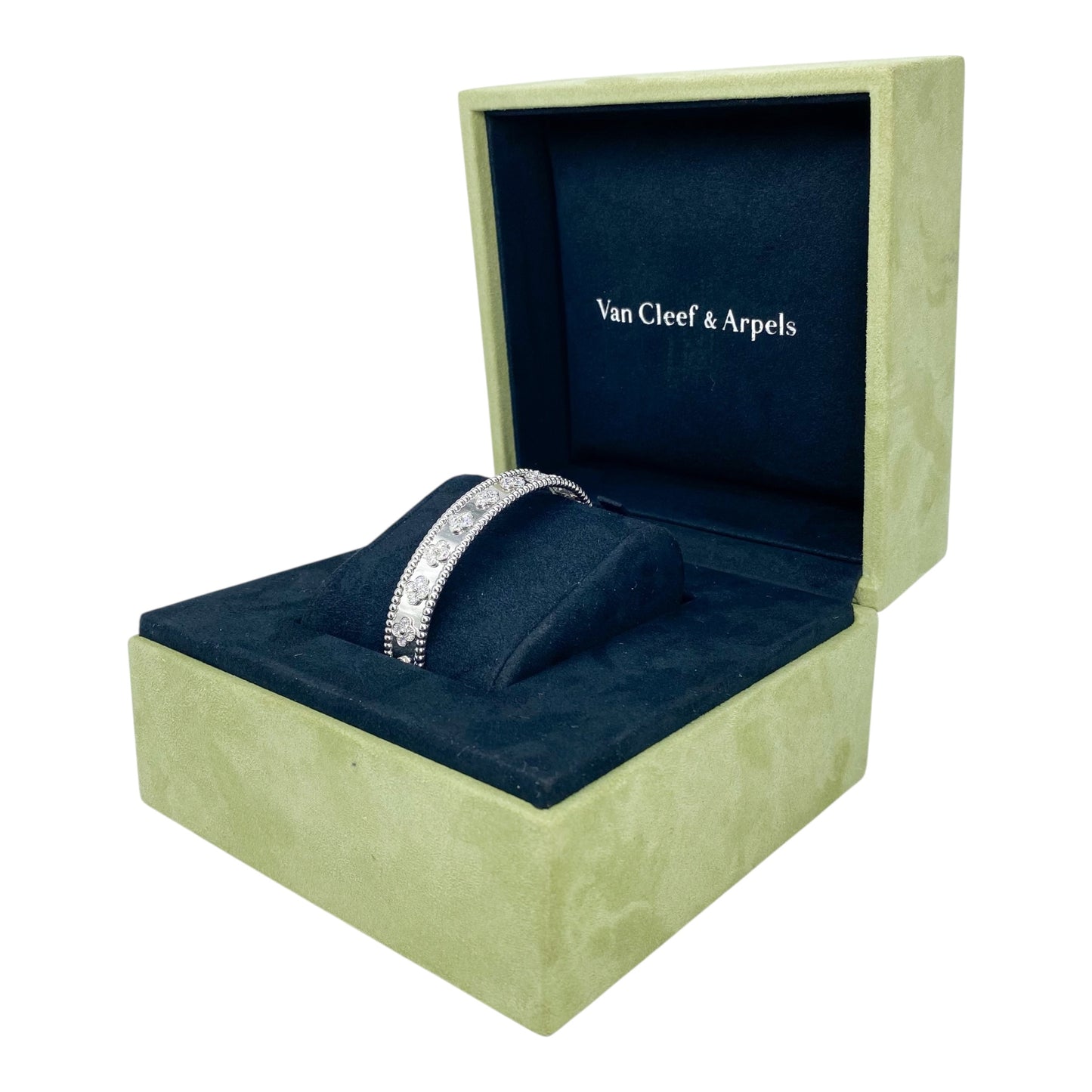 Van Cleef & Arpels 18k White Gold Diamond Perlee Clovers Bracelet