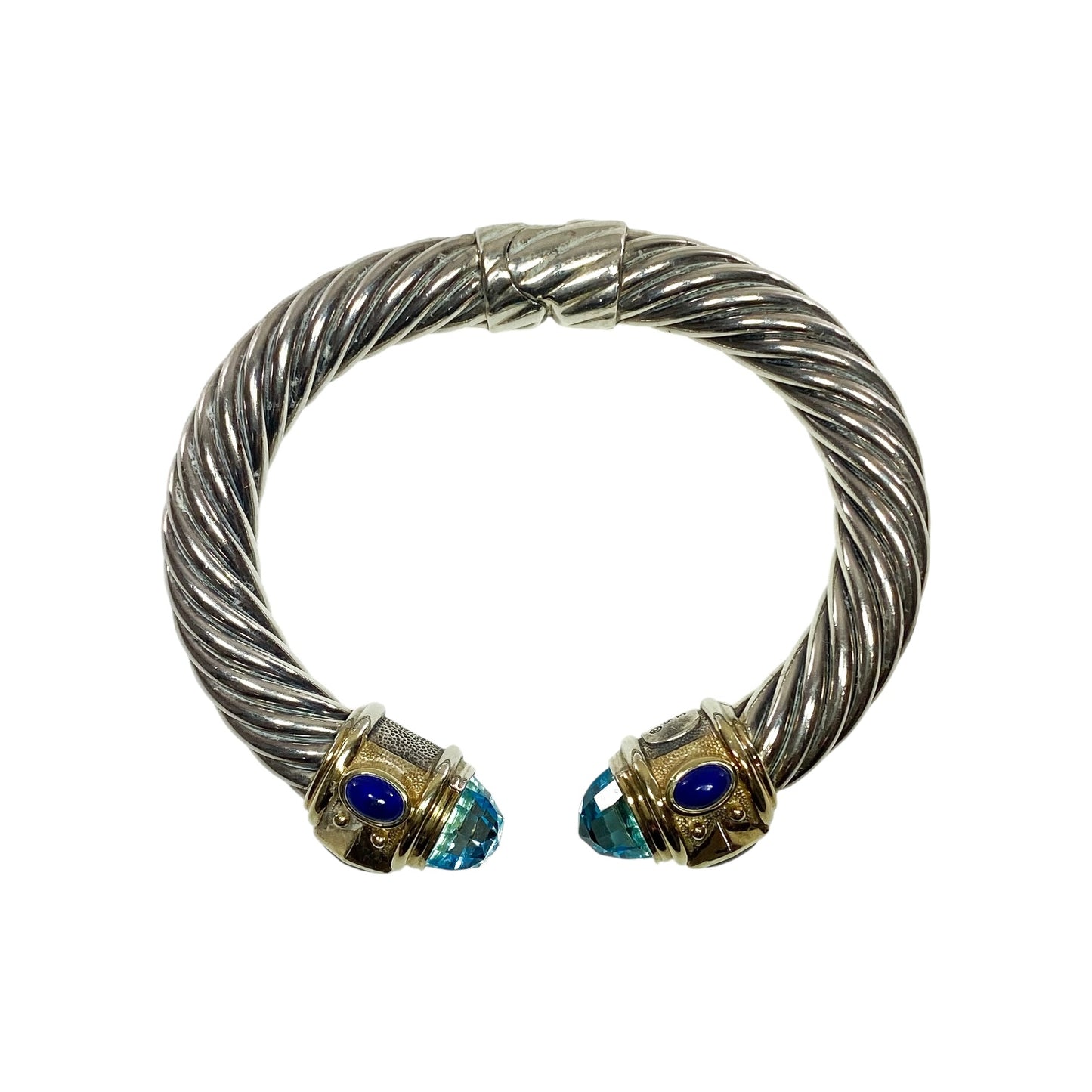 David Yurman Blue Topaz Gold 925 Sterling Silver Cable Cuff