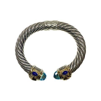 David Yurman Blue Topaz Gold 925 Sterling Silver Cable Cuff